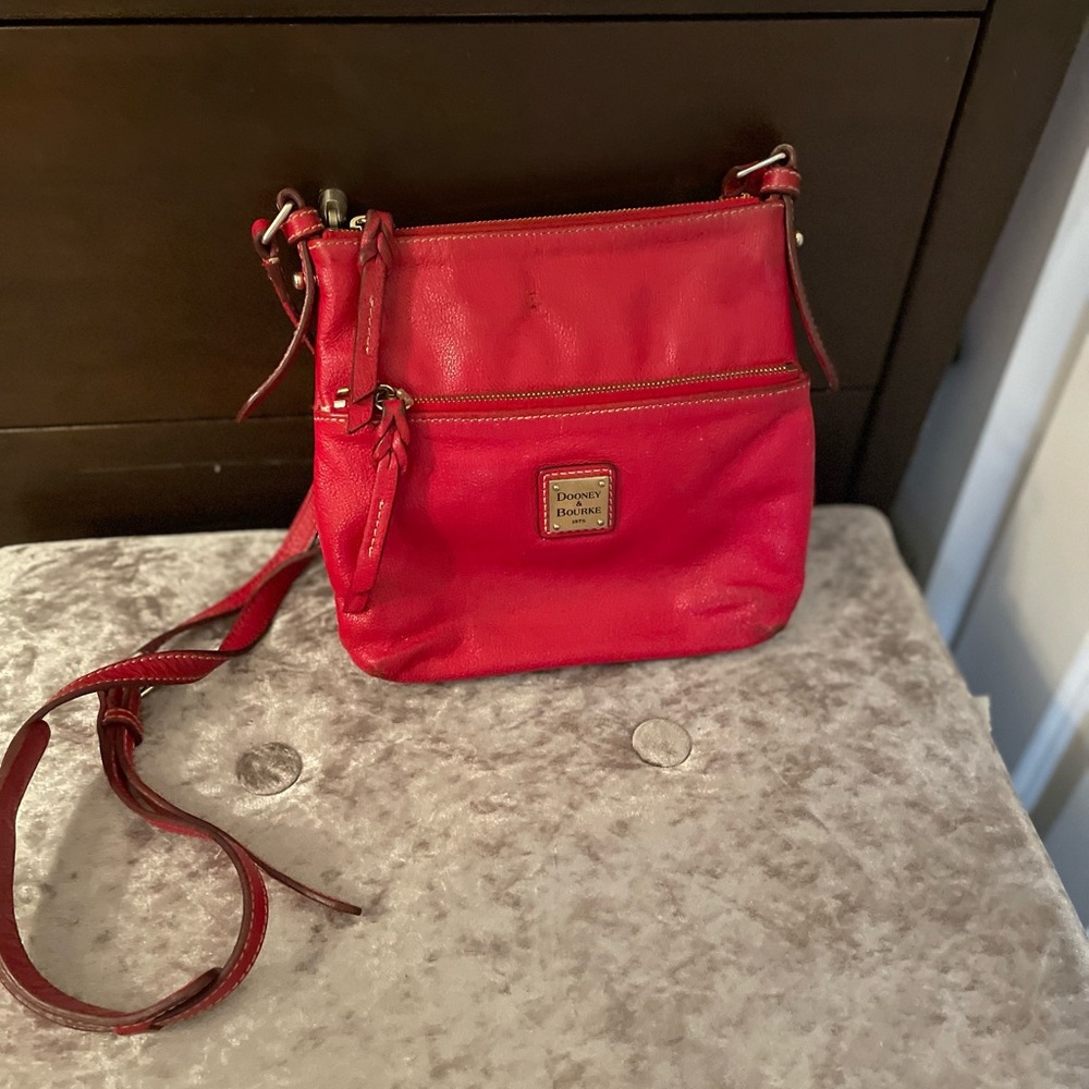 Dooney & Bourke Red Leather Crossbody with Front Zip Panel